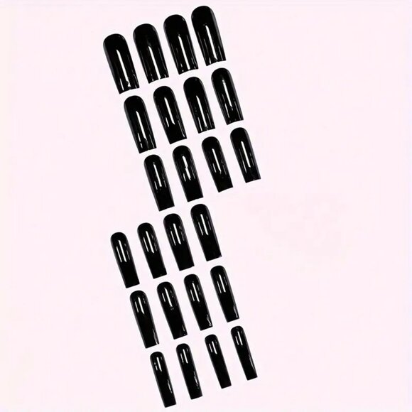 24Pcs Glossy Black Press On Nails Long Ballerina Fake Nails Minimalist Style - Picture 3 of 7